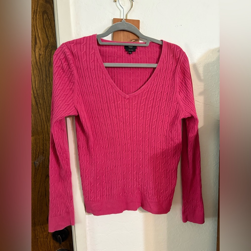 Talbots V-Neck Sweater in Vibrant Pink